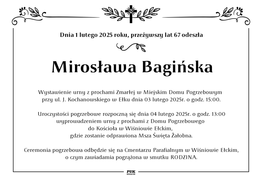 Mirosława Bagińska - nekrolog